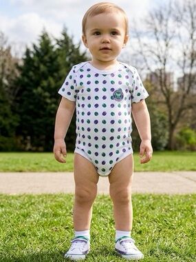Wimbledon Baby  Tennis Ball One-Piece Bodysuit White, Green & Purple 12-18 M NWT